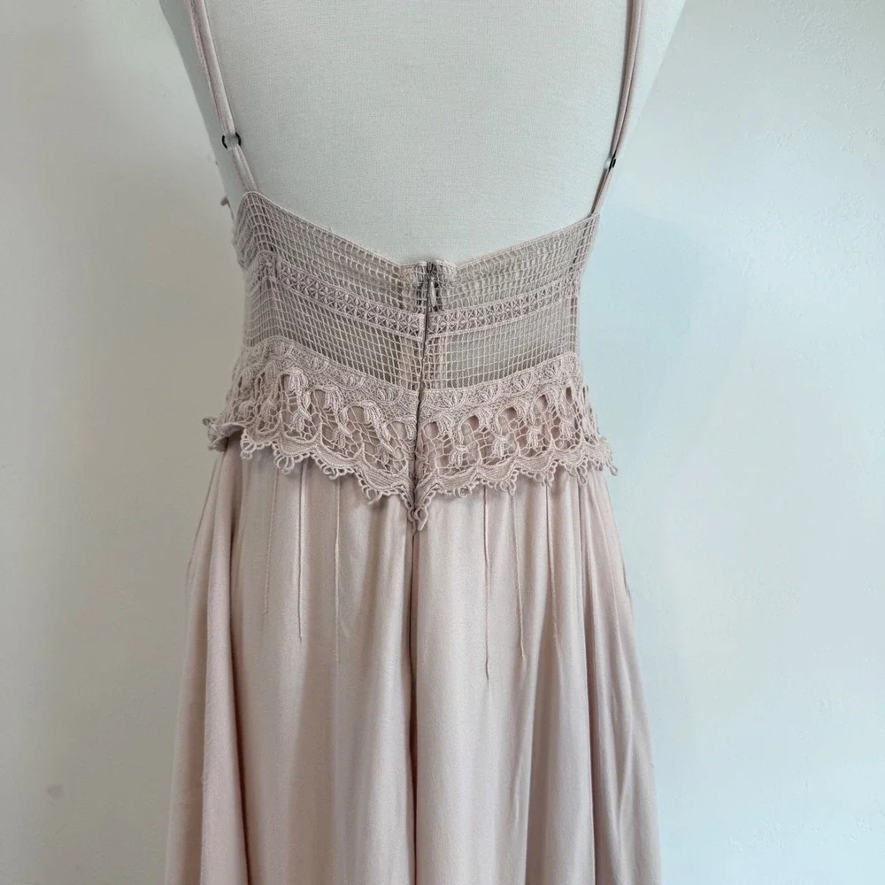 MILA Lace Trim Maxi Dress Blush Pink Boho Coquette Cottagecore‎ Romantic Fairy M